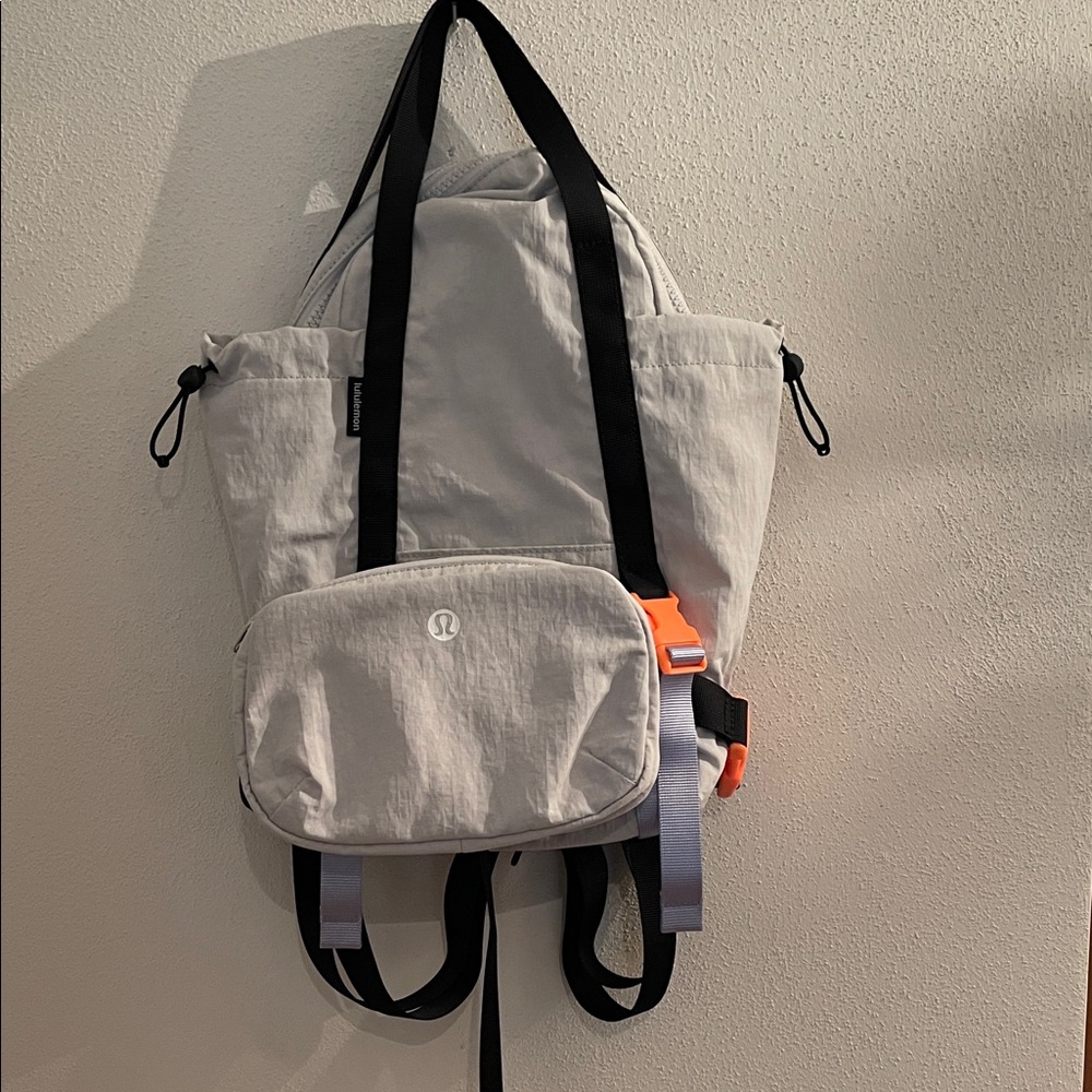 lululemon athletica Light Gray Backpack with Orange Detail